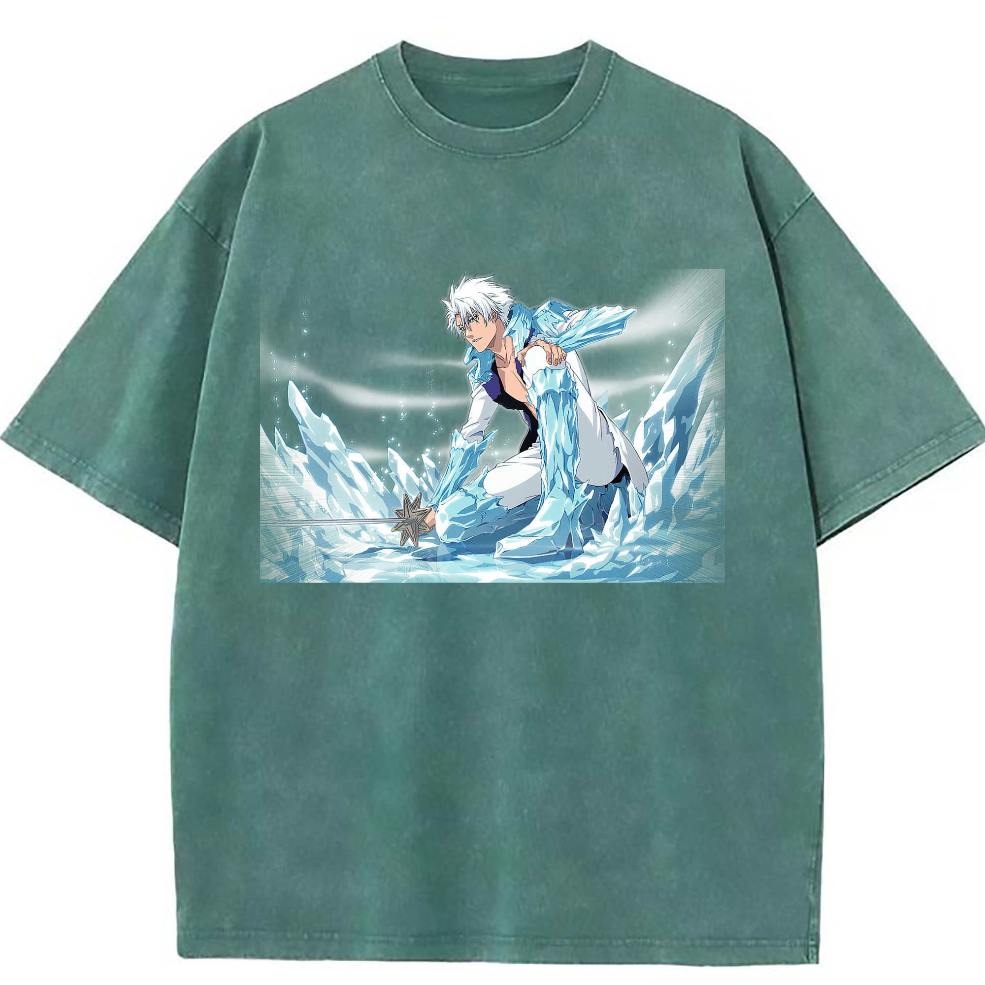 （画像用） ブリーチ 日番谷冬獅郎（ひつがや とうしろう） BLEACH Hitsugaya Toushirou 綿100% ヴィンテージ風 半袖Tシャツ（フロントプリント）